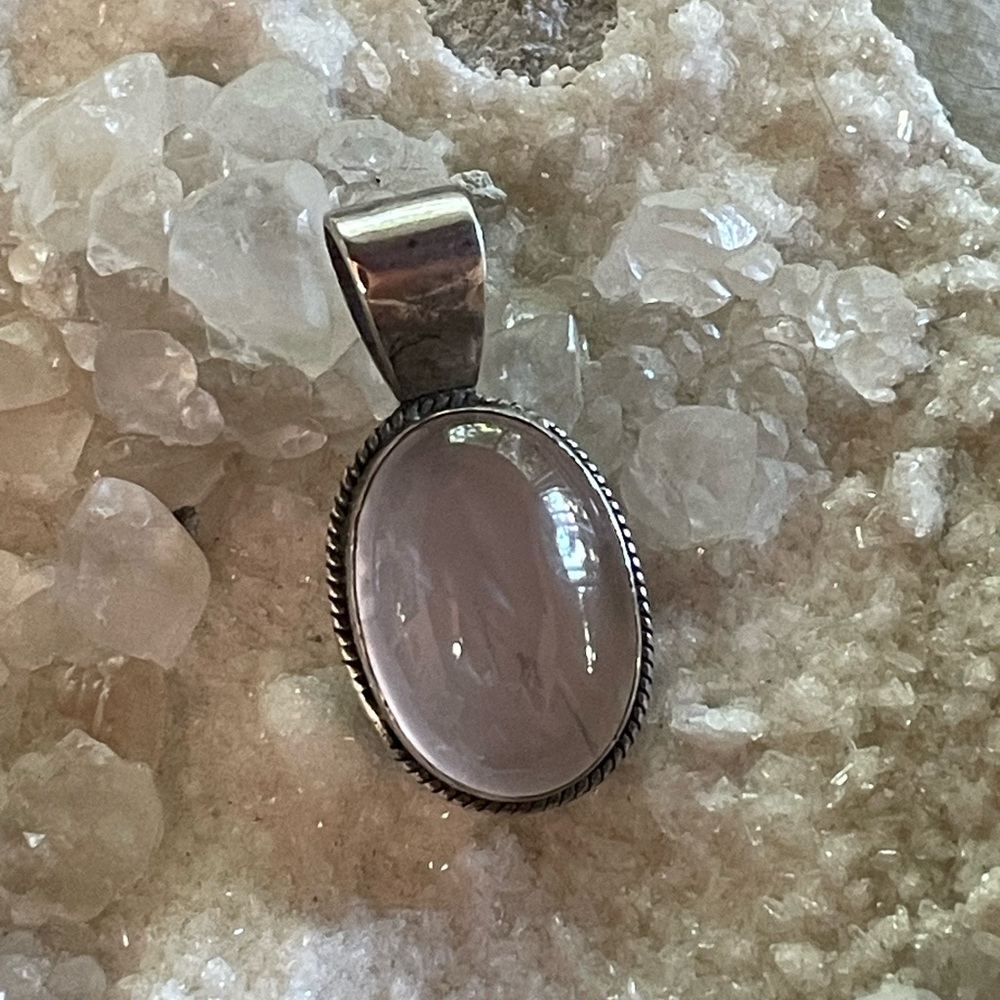 Rose Quartz Pendant in Sterling Silver Setting